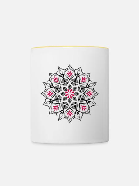 Dotwork Mandala-Design - Tasse zweifarbig - Weiß/Gelb