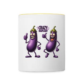 Crazy Veggies: Eggplant Gang Thumbs Up - Tasse zweifarbig - Weiß/Gelb - Vorne