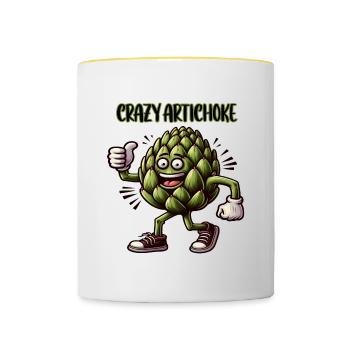 Crazy Veggies: Artichoke Power Walker Thumbs Up - Tasse zweifarbig - Weiß/Gelb - Vorne