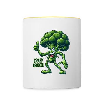 Crazy Veggies: Broccoli Bodybuilder Pro Thumbs Up - Tasse zweifarbig - Weiß/Gelb - Vorne