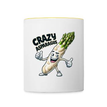 Crazy Veggies: Asparagus Bodybuilder Pro Thumbs Up - Tasse zweifarbig - Weiß/Gelb - Vorne
