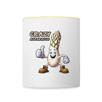 Crazy Veggies: Asparagus Bodybuilder Pro Thumbs Up - Tasse zweifarbig - Weiß/Gelb - Vorne