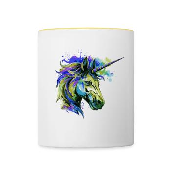 Unicorn Head Portrait Colorful - Contrasting Mug - white/yellow - Front