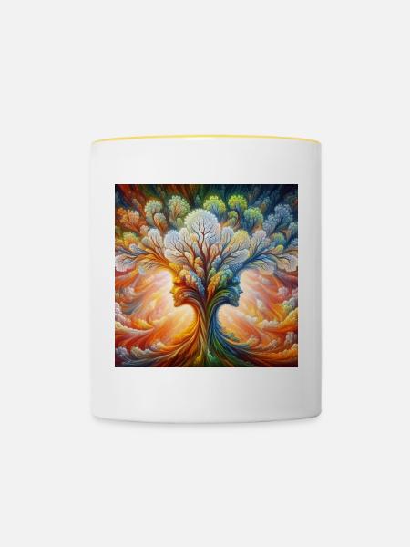 Baum des Lebens - Tasse zweifarbig - Weiß/Gelb