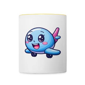 Niedliches Flugzeug - Tasse zweifarbig - Weiß/Gelb - Vorne