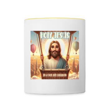 Saint Jésus en montgolfière - Mug contrasté - blanc/jaune - Devant