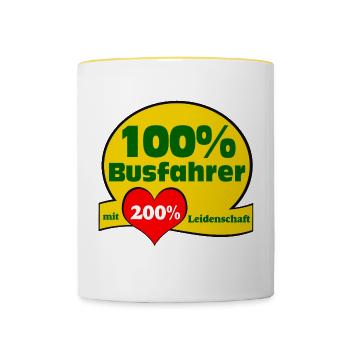 Busfahrer Bus Omnibus Kraftfahrer 100% (25) - Tasse zweifarbig - Weiß/Gelb - Vorne