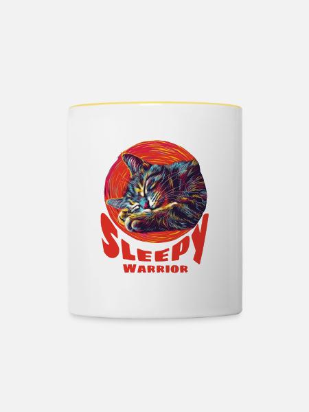 Schläfrige Kriegerkatze - Tasse zweifarbig - Weiß/Gelb