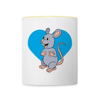 Ratte mit blauem Herz - Tasse zweifarbig - Weiß/Gelb - Vorne