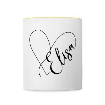 Elisa Name Heart Line - Contrasting Mug - white/yellow - Front