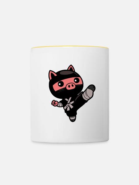Ninja-Schwein - Tasse zweifarbig - Weiß/Gelb