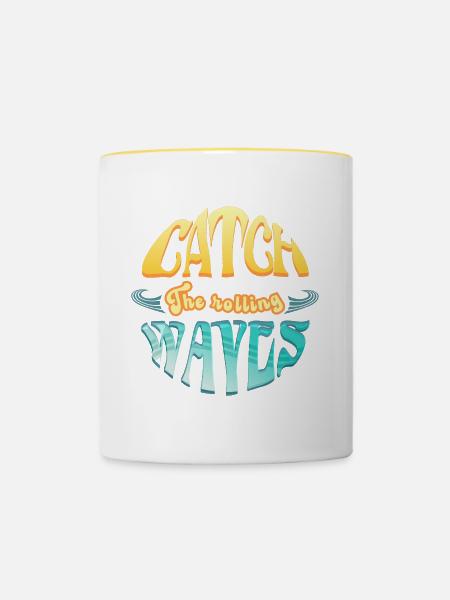 Surfen und CatchTheWaves - Tasse zweifarbig - Weiß/Gelb