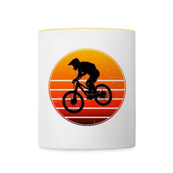 Cyclisme Homme Cycliste Vélo de montagne Femme - Mug contrasté - blanc/jaune - Devant