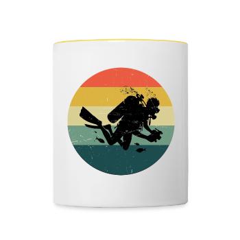 Plongeuse Femmes Plongeuse Plongée Libre Plongée sous-marine - Mug contrasté - blanc/jaune - Devant