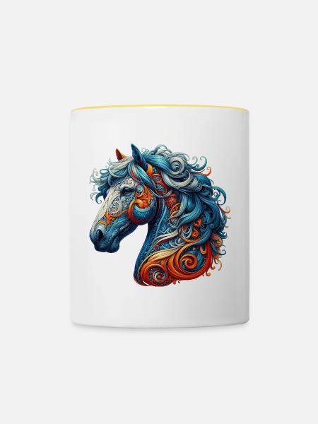 Pferd - Tasse zweifarbig - Weiß/Gelb
