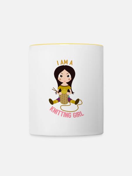 Ich bin ein Strickmädchen - Tasse zweifarbig - Weiß/Gelb