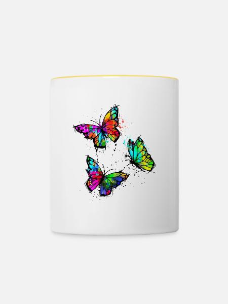 Strassenkunst Schmetterling Kunst Graffiti - Tasse zweifarbig - Weiß/Gelb