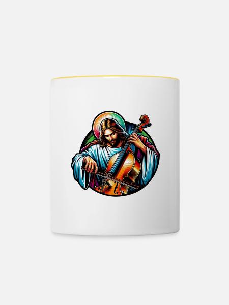 Cello Musik Jesus Christus Design - Tasse zweifarbig - Weiß/Gelb
