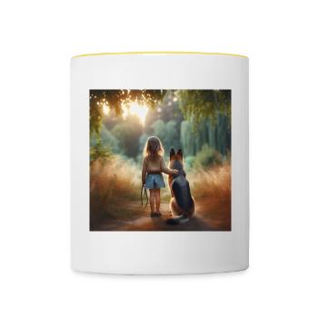 Deutscher Schäferhund Kunst - Tasse zweifarbig - Weiß/Gelb - Vorne