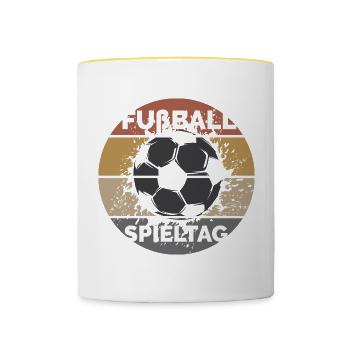 Football matchday league fan retro vintage ball explo - Contrasting Mug - white/yellow - Front