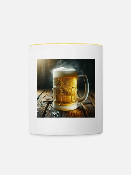 Bierkrug - Tasse zweifarbig - Weiß/Gelb