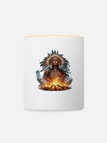 Amerikanische Ureinwohner - Tasse zweifarbig - Weiß/Gelb
