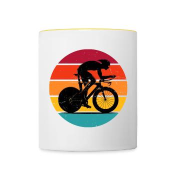 Vélo de route Cyclisme de route Vélo de route Femmes Hommes - Mug contrasté - blanc/jaune - Devant