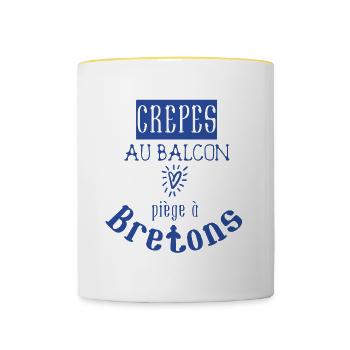 Crêpes au balcon piège à bretons - Bretagne BZH - Mug contrasté - blanc/jaune - Devant