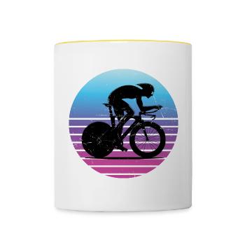 Vélo de route Hommes Cyclisme sur route Femmes Cyclistes sur route - Mug contrasté - blanc/jaune - Devant