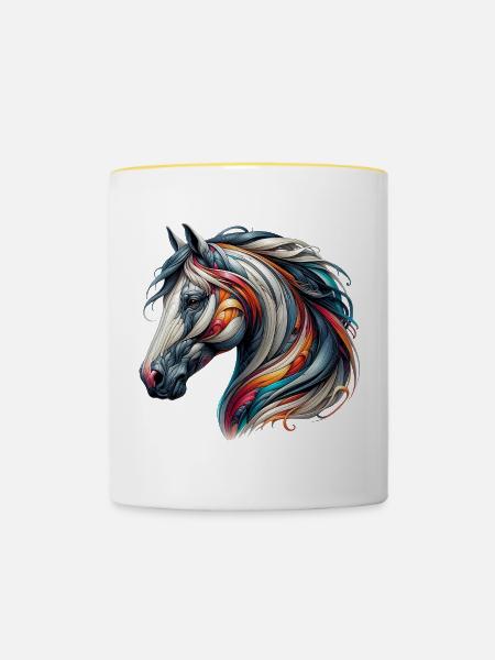 Pferd - Tasse zweifarbig - Weiß/Gelb