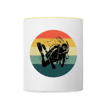 Plongeur Femme Plongeur Homme Plongeur Plongée sous-marine - Mug contrasté - blanc/jaune - Devant
