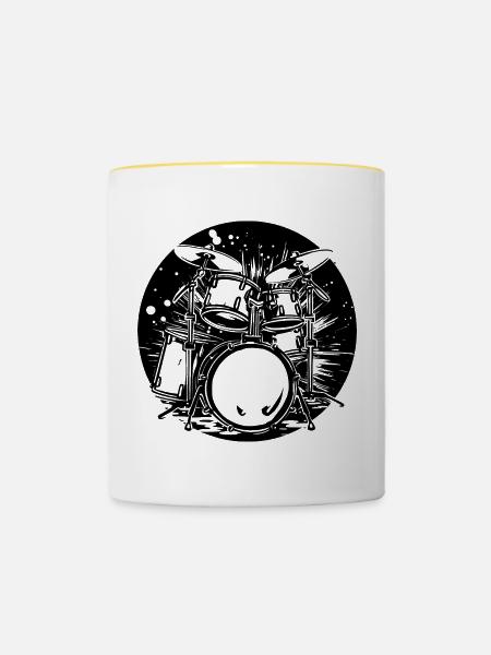 Schlagzeug Grafik - Tasse zweifarbig - Weiß/Gelb