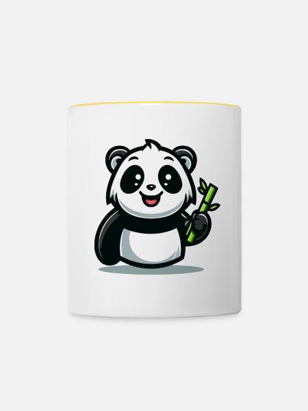 Panda-Snackzeit: Der Bambusfresser - Tasse zweifarbig - Weiß/Gelb