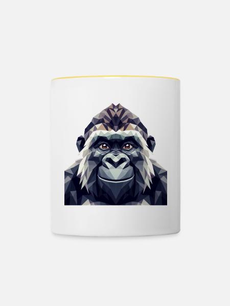Ein Affe im Polygon-Stil - Tasse zweifarbig - Weiß/Gelb