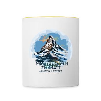 Matterhorn Zermatt Koordinaten Andenken Geschenk - Tasse zweifarbig - Weiß/Gelb - Vorne