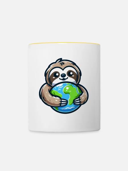 Umarme das Erdfaultier - Tasse zweifarbig - Weiß/Gelb