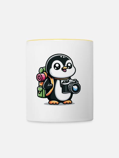 Schnappschuss Pinguin - Fotoabenteuer - Tasse zweifarbig - Weiß/Gelb