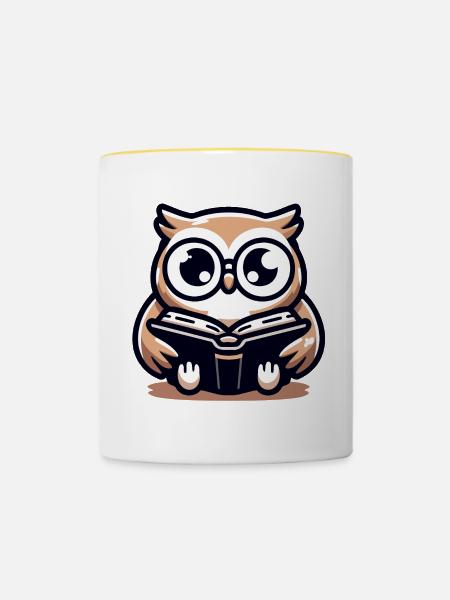Weiser Eulenleser-Buch-Talisman - Tasse zweifarbig - Weiß/Gelb