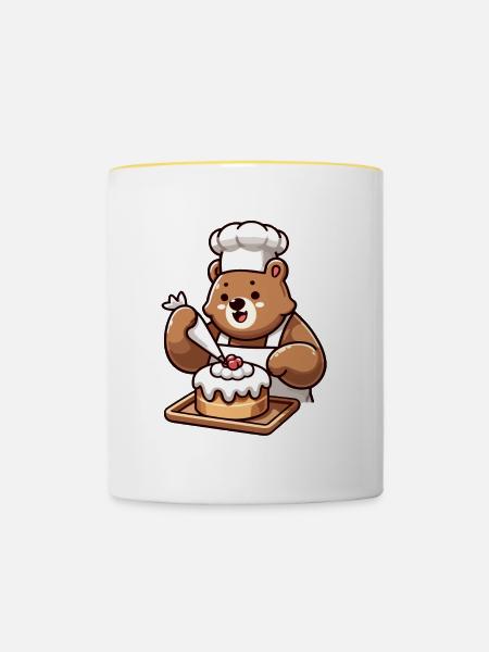 Baker Bear: Der Kuchenbeschwörer - Tasse zweifarbig - Weiß/Gelb