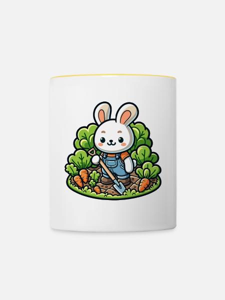 Erntetrichter: Der Gartenhase - Tasse zweifarbig - Weiß/Gelb