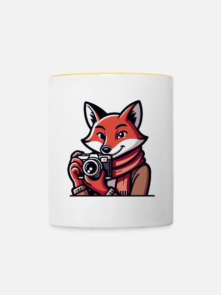 Shutter Fox: Der Schnappschuss-Abenteurer - Tasse zweifarbig - Weiß/Gelb
