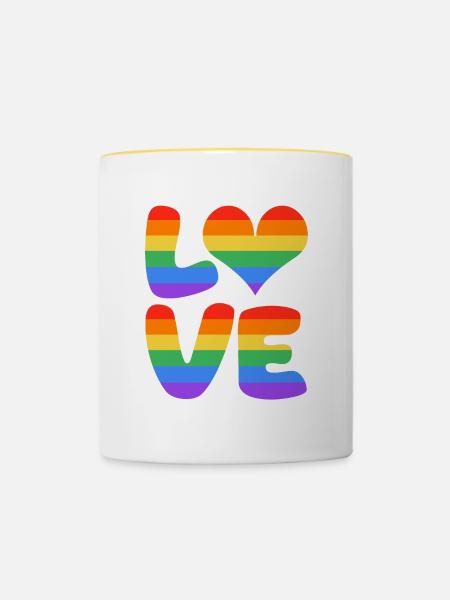 Regenbogenliebe Herzdesign - Tasse zweifarbig - Weiß/Gelb