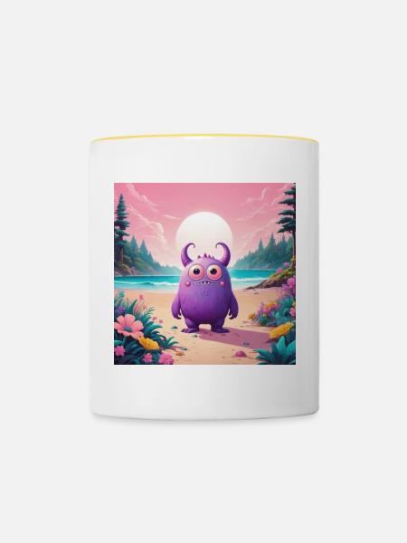 Kleines Monster am Strand - Tasse zweifarbig - Weiß/Gelb