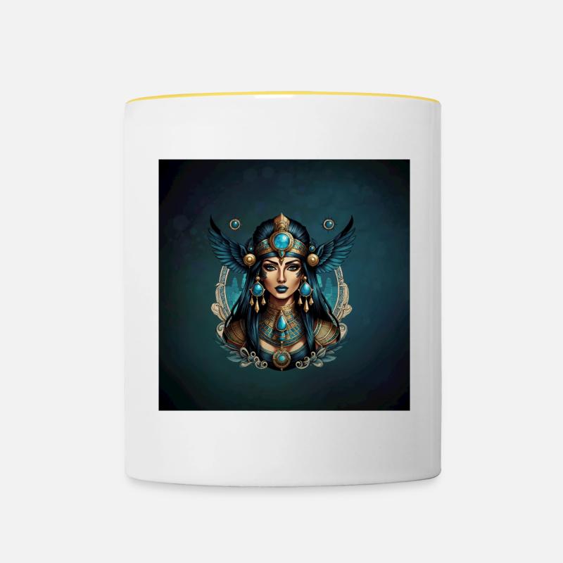 The Egyptian goddess Isis in blue colors. - Contrasting Mug - white/yellow
