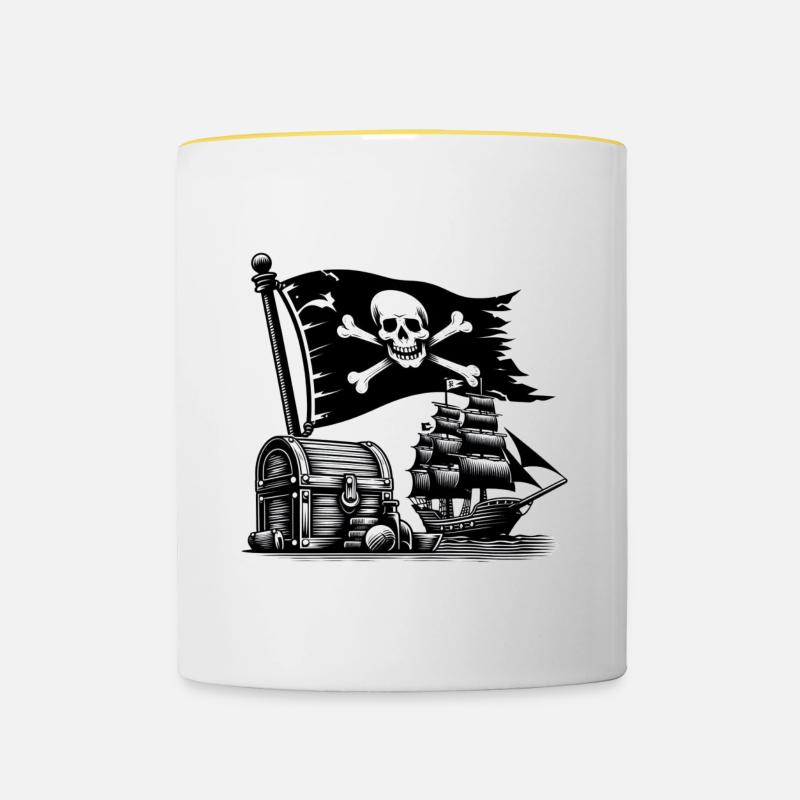 Pirate Adventure with Skull and Ship - Contrasting Mug - white/yellow
