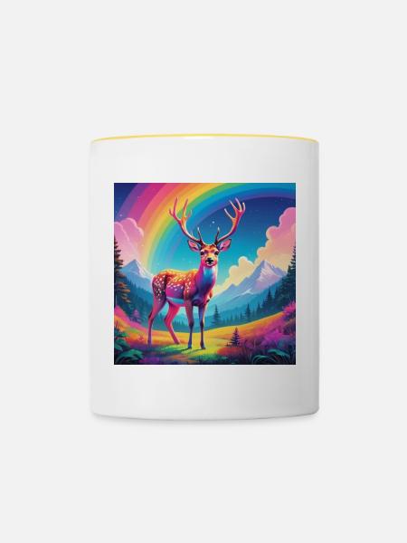 Hirsch mit Regenbogen - Tasse zweifarbig - Weiß/Gelb