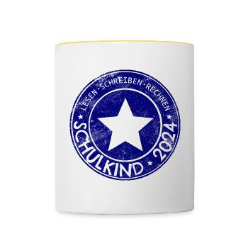 Schulkind 2024 Grundschule 1. Klasse Einschulung n - Tasse zweifarbig - Weiß/Gelb - Vorne