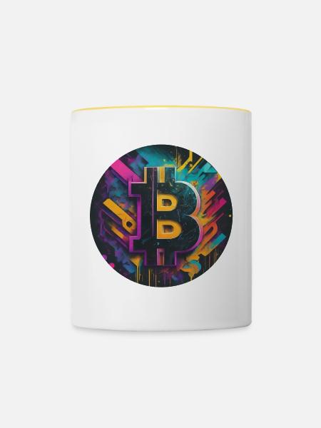 Bitcoin-Explosion der Farben - Tasse zweifarbig - Weiß/Gelb