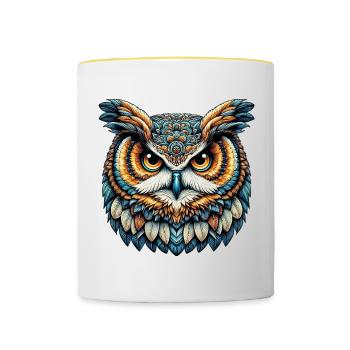 Eule - Tasse zweifarbig - Weiß/Gelb - Vorne