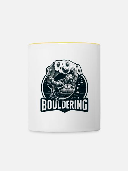 Bouldern Schildkröte Klettern Geschenk - Tasse zweifarbig - Weiß/Gelb